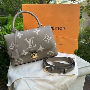 WORN ONCE Louis Vuitton Madeleine MM Grey/Beige Purse w/ GHW. Authentic.